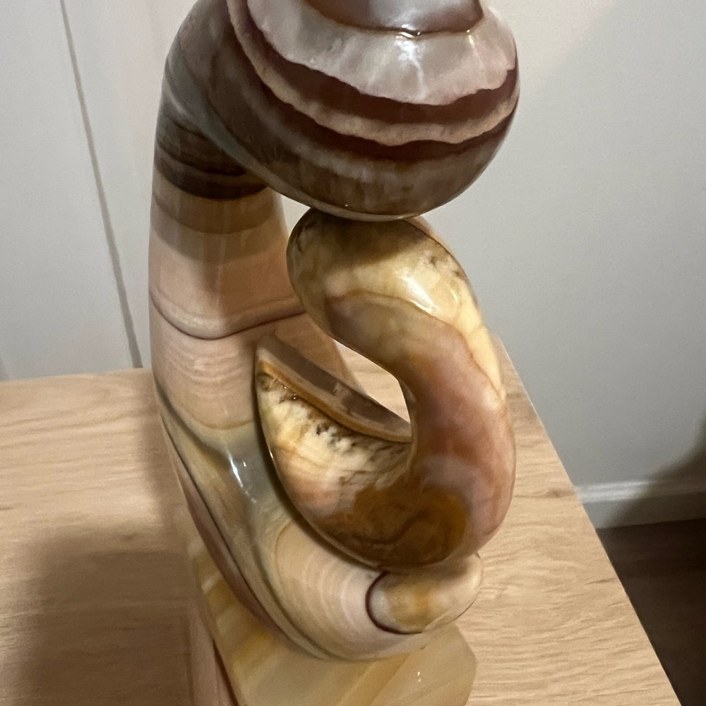 Midcentury mother daughter sculpture - banded onxy
